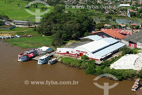  Foto aérea da Cidade Garantido - conjunto de galpões onde as alegorias do Boi Garantido são construídas  - Parintins - Amazonas (AM) - Brasil