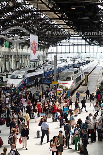  Passageiros na Estação Ferroviária Paris-Gare de Lyon com TGV - abreviação de Trem de Alta Velocidade em francês - Train à Grande Vitesse - que liga Paris à Amsterdam  - Paris - Paris - França