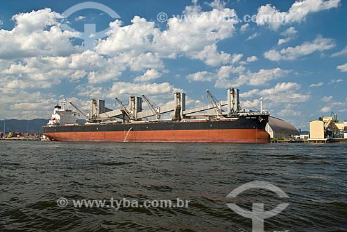  Navio cargueiro no TECON - Terminal de Contêineres de Santos - do Porto de Santos  - Guarujá - São Paulo (SP) - Brasil