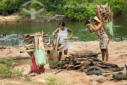  Índias carregando lenha na Aldeia Moikarakô - Terra Indígena Kayapó  - São Félix do Xingu - Pará (PA) - Brasil