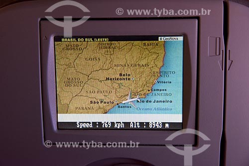  Detalhe de mapa mostrando a localização de avião durante o voo entre Rio de Janeiro e Campinas  - Rio de Janeiro - Rio de Janeiro (RJ) - Brasil