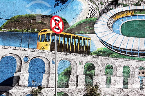  Muro com grafite de cartões postais do Rio de Janeiro na Rua Almirante Alexandrino  - Rio de Janeiro - Rio de Janeiro (RJ) - Brasil