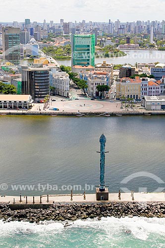  Foto aérea do Estuário do Porto de Recife e do Parque das Esculturas com o Praça do Rio Branco - também conhecido como Marco Zero - ao fundo  - Recife - Pernambuco (PE) - Brasil