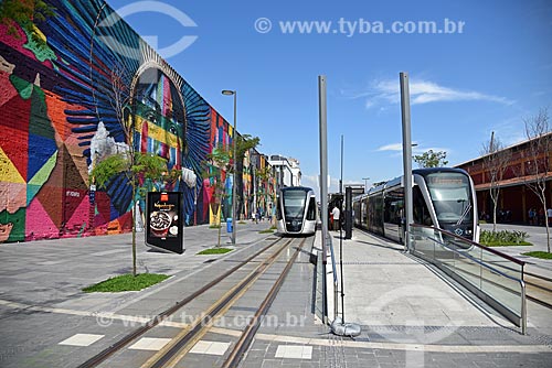  Veículo leve sobre trilhos com o Mural Etnias no Orla Prefeito Luiz Paulo Conde (2016)  - Rio de Janeiro - Rio de Janeiro (RJ) - Brasil