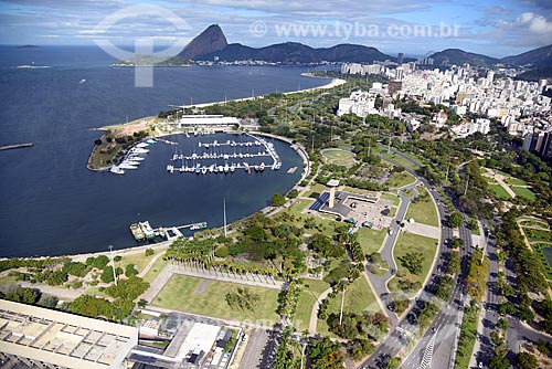 Foto aérea da Marina da Glória com o Pão de Açúcar ao fundo  - Rio de Janeiro - Rio de Janeiro (RJ) - Brasil