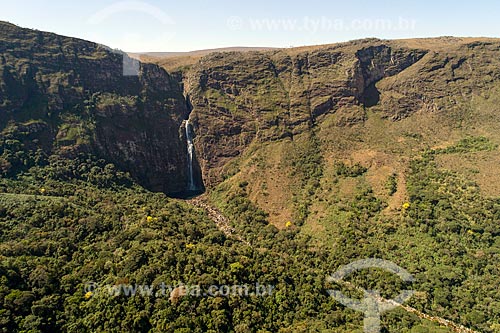  Foto feita com drone da Cachoeira Casca dAnta - Parque Nacional da Serra da Canastra  - São Roque de Minas - Minas Gerais (MG) - Brasil