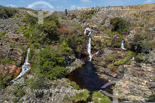  Foto feita com drone da Cachoeira das Rolinhas no Parque Nacional da Serra da Canastra  - São Roque de Minas - Minas Gerais (MG) - Brasil