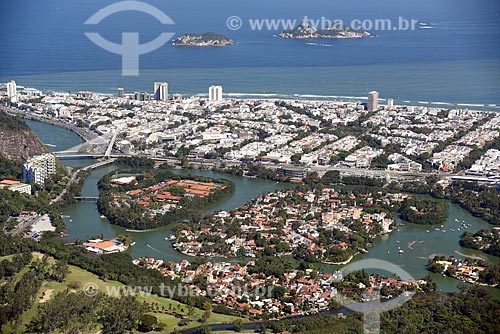  Foto aérea da Lagoa da Tijuca com as Ilhas Tijucas ao fundo  - Rio de Janeiro - Rio de Janeiro (RJ) - Brasil