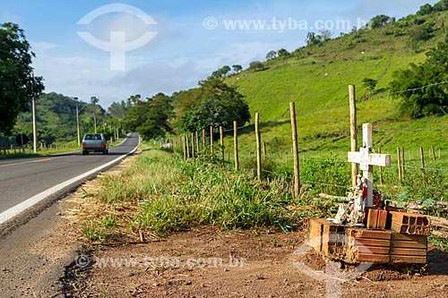  Crucifixo em homenagem a vítima de acidente no acostamento do Rodovia MG-353 entre as cidades de Guarani e Pirauba  - Guarani - Minas Gerais (MG) - Brasil