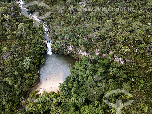  Foto feita com drone da Cachoeira Santa Maria na Reserva Ecológica Vargem Grande  - Pirenópolis - Goiás (GO) - Brasil
