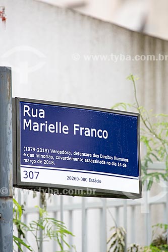  Detalhe de placa em homenagem à vereadora Marielle Franco na esquina da Rua João Pualo I com a Rua Joaquim Palhares  - Rio de Janeiro - Rio de Janeiro (RJ) - Brasil