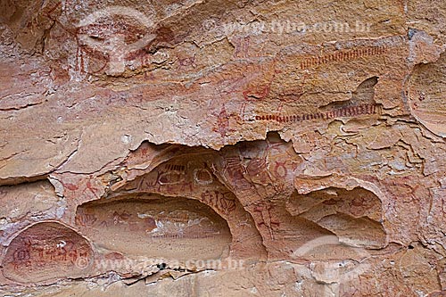  Detalhe de pintura rupestre - figura de animais - no Sítio Arqueológico Toca do Boqueirão da Pedra Furada no Parque Nacional Serra da Capivara  - Coronel José Dias - Piauí (PI) - Brasil