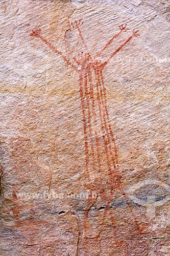  Detalhe de pintura rupestre - figura de animal - no Sítio Arqueológico Toca Pinga do Boi no Parque Nacional Serra da Capivara  - São Raimundo Nonato - Piauí (PI) - Brasil