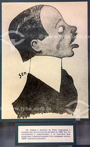  Caricatura de Santos Dumont pelo artista conhecido como SEM (pseudônimo de Georges Goursat) - reprodução do acervo do Museu Aeroespacial na Base Aérea dos Afonsos  - Rio de Janeiro - Rio de Janeiro (RJ) - Brasil
