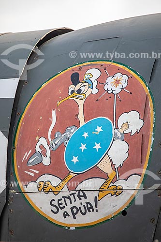  Detalhe da logomarca Senta a Púa! - símbolo que representa  do 1º Grupo de Aviação de Caça (1º GAvCa) da Força Aérea Brasileira que atuou na Segunda Guerra Mundial em exibição no Museu Aeroespacial  - Rio de Janeiro - Rio de Janeiro (RJ) - Brasil