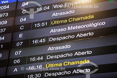  Painel de voos no Aeroporto Santos Dumont durante atrasos e cancelamentos provocados por nevoeiro  - Rio de Janeiro - Rio de Janeiro (RJ) - Brasil