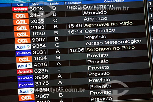  Painel de voos no Aeroporto Santos Dumont durante atrasos e cancelamentos provocados por nevoeiro  - Rio de Janeiro - Rio de Janeiro (RJ) - Brasil