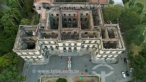  Foto feita com drone da Museu Nacional - antigo Paço de São Cristóvão - após o incêndio que destruiu o acervo com mais de 20 milhões de itens  - Rio de Janeiro - Rio de Janeiro (RJ) - Brasil