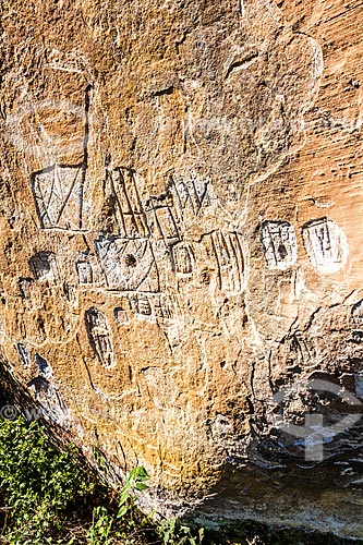  Detalhe de desenho rupestre no Sítio Arqueológico no Morro do Avencal  - Urubici - Santa Catarina (SC) - Brasil