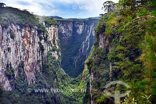  Vista do Cânion do Itaimbezinho no Parque Nacional dos Aparados da Serra com a Cachoeira Véu da Noiva ao fundo  - Cambará do Sul - Rio Grande do Sul (RS) - Brasil