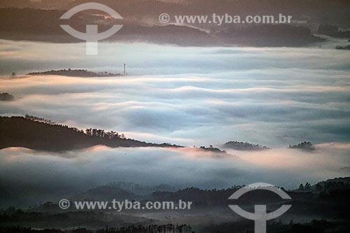  Vista de neblina durante o amanhecer no mirante na Rodovia SC-390 - antiga SC-438 - na Serra do Rio do Rastro  - Bom Jardim da Serra - Santa Catarina (SC) - Brasil