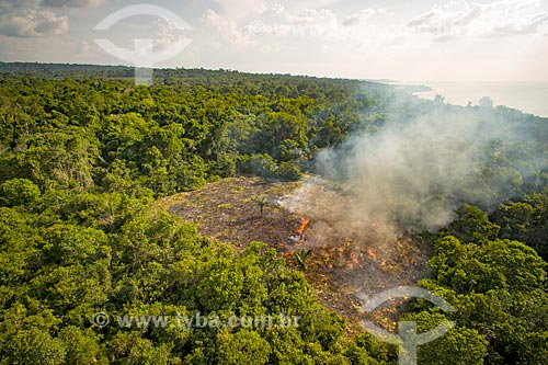  Foto aérea de queimada próximo ao Rio Tapajós - Floresta Nacional do Tapajós  - Santarém - Pará (PA) - Brasil