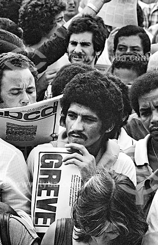 Detalhe de sindicalistas durante assembleia na Vila Euclides em São Bernardo do Campo - década de 1980  - São Bernardo do Campo - São Paulo (SP) - Brasil