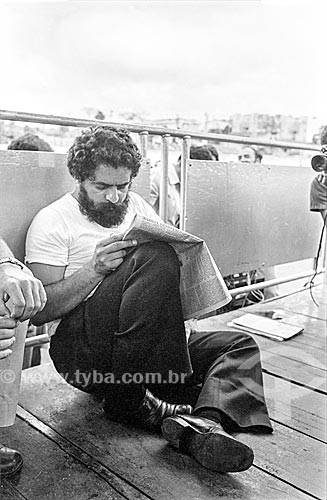  Luiz Inácio Lula da Silva durante a assembleia no Estádio de Vila Euclides em São Bernardo do Campo - década de 1980  - São Bernardo do Campo - São Paulo (SP) - Brasil