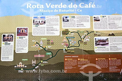  Painel de informação turística indicando os pontos turísticos da Rota Verde do Café  - Guaramiranga - Ceará (CE) - Brasil