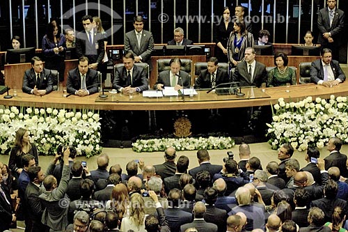  Presidente Jair Bolsonaro no plenário da Câmara dos Deputados durante a cerimônia de posse presidencial  - Brasília - Distrito Federal (DF) - Brasil
