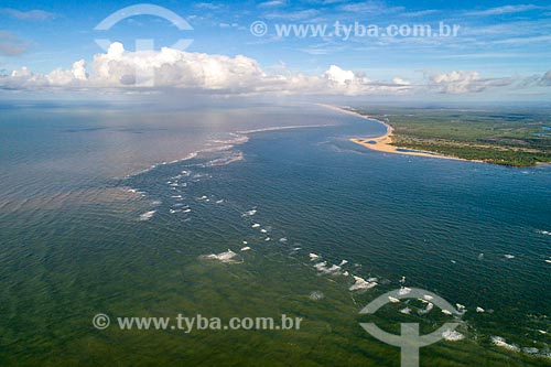  Foto feita com drone da foz do Rio São Francisco no Pontal do Peba - divisa entre Sergipe e Alagoas  - Brejo Grande - Sergipe (SE) - Brasil