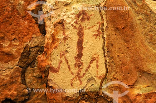  Detalhe de pintura rupestre - Sítio Arqueológico Pata da Onça - na Serra do Bom Jardim  - Alcinópolis - Mato Grosso do Sul (MS) - Brasil