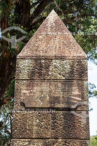  Pedra esculpida informando o nome da estância localizada no alto da Serra do Caverá - Área de Proteção Ambiental do Ibirapuitã  - Alegrete - Rio Grande do Sul (RS) - Brasil