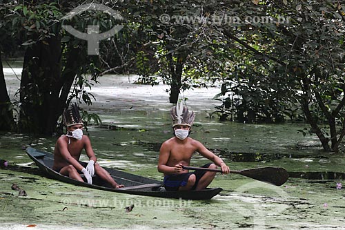  Índios da etnia Sateré-mawé da comunidade Sahu-Apé, usam máscaras para proteção contra o Coronavírus  - Iranduba - Amazonas (AM) - Brasil