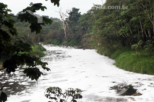 Espuma tóxica decorrente da poluição dos rios no Tarumãzinho que é afluente do Rio Negro - Manaus - Amazonas (AM) - Brasil