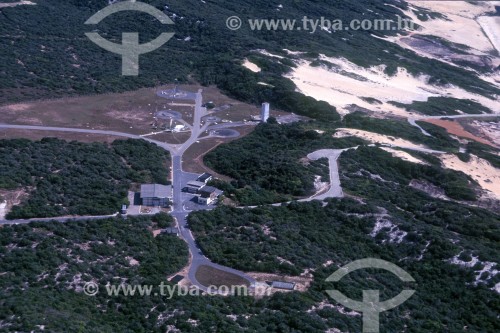 Vista aérea do Centro de Lançamento da Barreira do Inferno - Base da Força Aérea Brasileira para lançamento de foguetes - Anos 90 - Natal - Rio Grande do Norte (RN) - Brasil