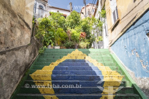 Bandeira do Brasil pintada em escadaria no Morro da Conceição - Rio de Janeiro - Rio de Janeiro (RJ) - Brasil