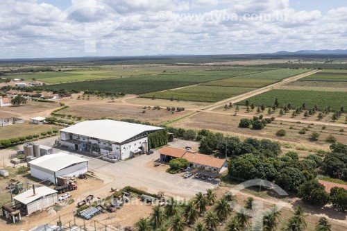 Foto feita com drone de indústria vinícola - Parreiras de uva ao fundo - Lagoa Grande - Pernambuco (PE) - Brasil
