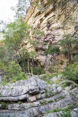 Formação rochosa na área da Cachoeira Simão Correia - Parque Nacional da Chapada dos Veadeiros  - Alto Paraíso de Goiás - Goiás (GO) - Brasil