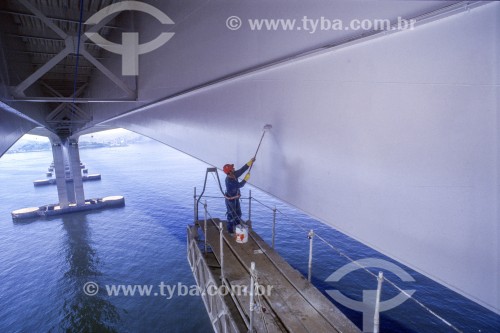 Manutenção do vão central da Ponte Rio-Niterói (1974) - Anos 90 - Rio de Janeiro - Rio de Janeiro (RJ) - Brasil