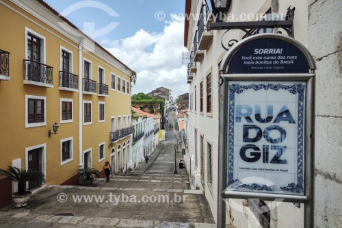 Placa turística na Rua do Giz - Centro Histórico de São Luis - São Luís - Maranhão (MA) - Brasil