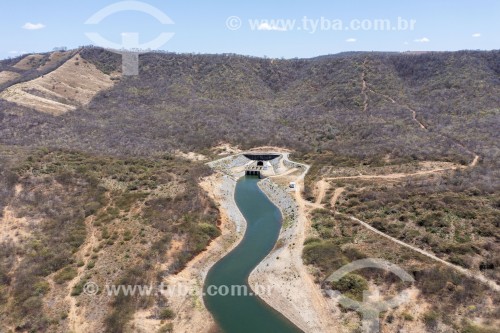 Foto feita com drone do emboque do Túnel Cuncas II no Reservatório Boa Vista - parte do Projeto de Integração do Rio São Francisco com as bacias hidrográficas do Nordeste Setentrional  - São José de Piranhas - Paraíba (PB) - Brasil