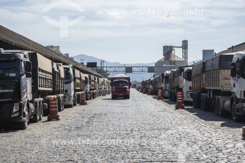 Fila de caminhões no Porto de Santos - Santos - São Paulo (SP) - Brasil