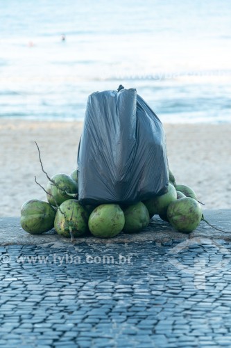 Côcos à venda em quiosque na Praia de Copacabana - Rio de Janeiro - Rio de Janeiro (RJ) - Brasil