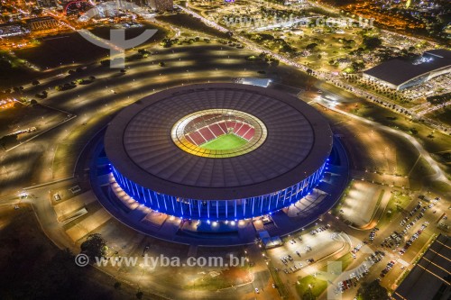 Foto feita com drone do Estádio Nacional de Brasília Mané Garrincha (1974) à noite - Brasília - Distrito Federal (DF) - Brasil