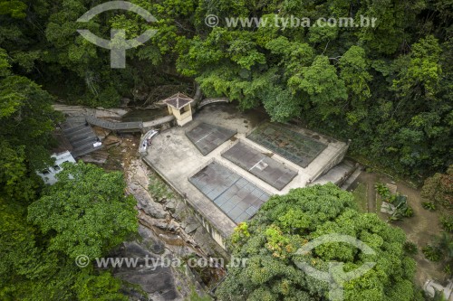 Foto feita com drone do Reservatório Carioca - Sistema de captação de água do Rio Carioca para abastecimento - Parque Nacional da Tijuca - Rio de Janeiro - Rio de Janeiro (RJ) - Brasil