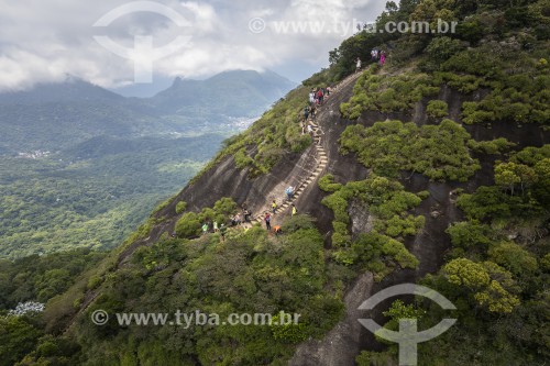 Foto feita com drone da escadaria de acesso ao Pico da Tijuca - Escada esculpida na rocha - Parque Nacional da Tijuca - Rio de Janeiro - Rio de Janeiro (RJ) - Brasil