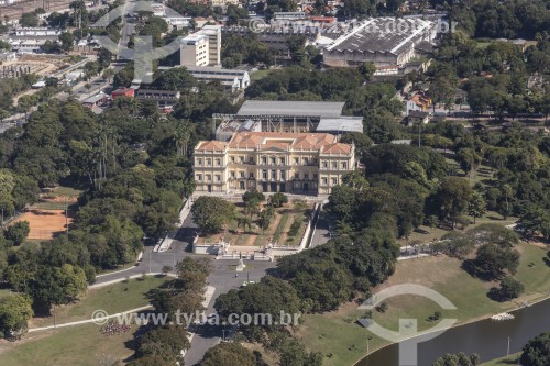 Vista aérea do Museu Nacional - antigo Paço de São Cristóvão - no Parque da Quinta da Boa Vista  - Rio de Janeiro - Rio de Janeiro (RJ) - Brasil