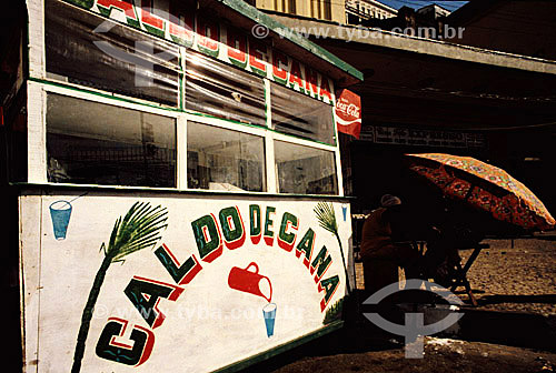  Detail of a typical sale hut of sugar cane juice from the Northeast, popular orthography, colored letters - Salvador  city - Bahia state - Brazil 
