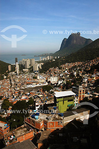  Aerial view of the Favela of Rocinha with the Gavea Stone on the background - Rio de Janeiro city - Rio de Janeiro state - Brazil 